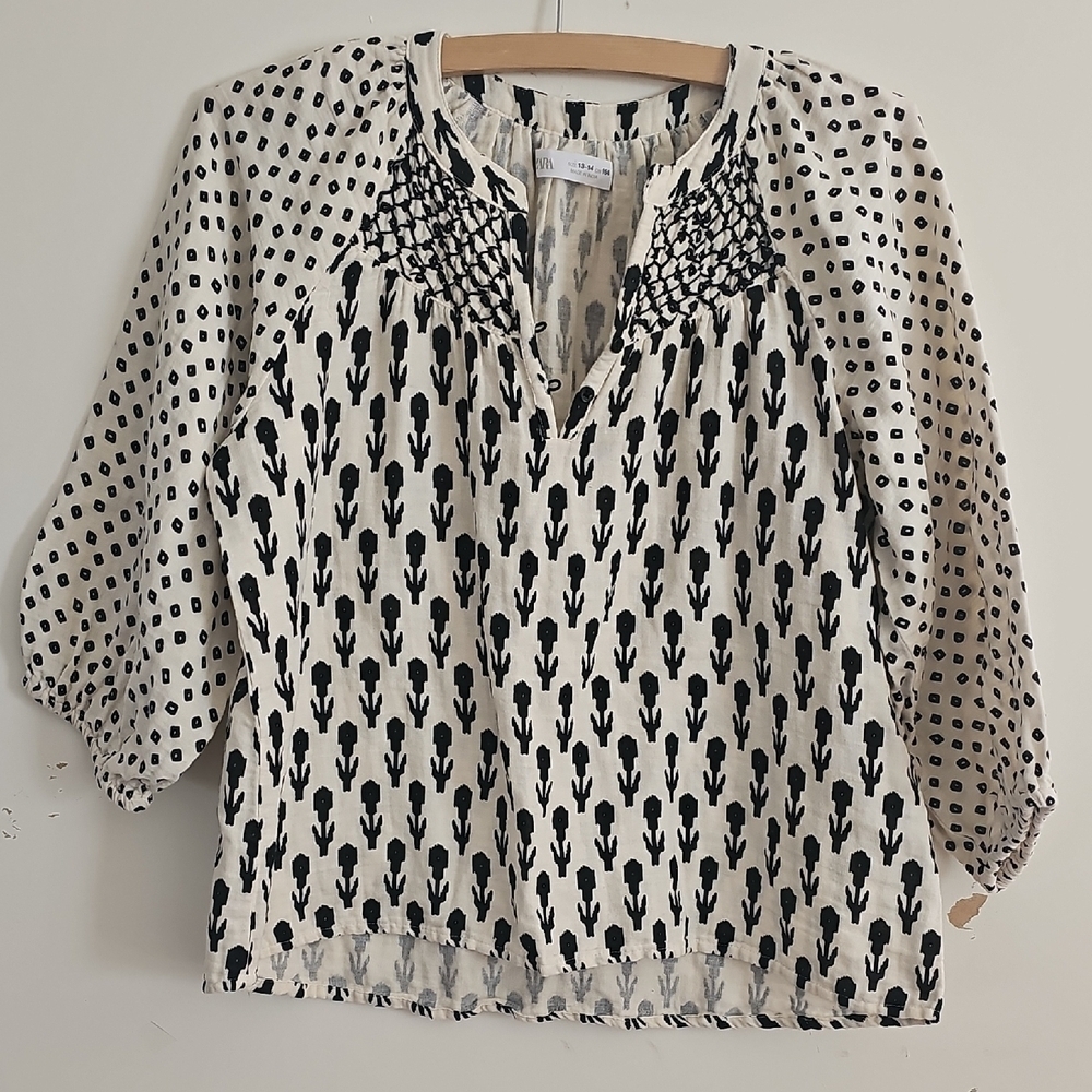 Zara Black and White Blouse Elegant Top